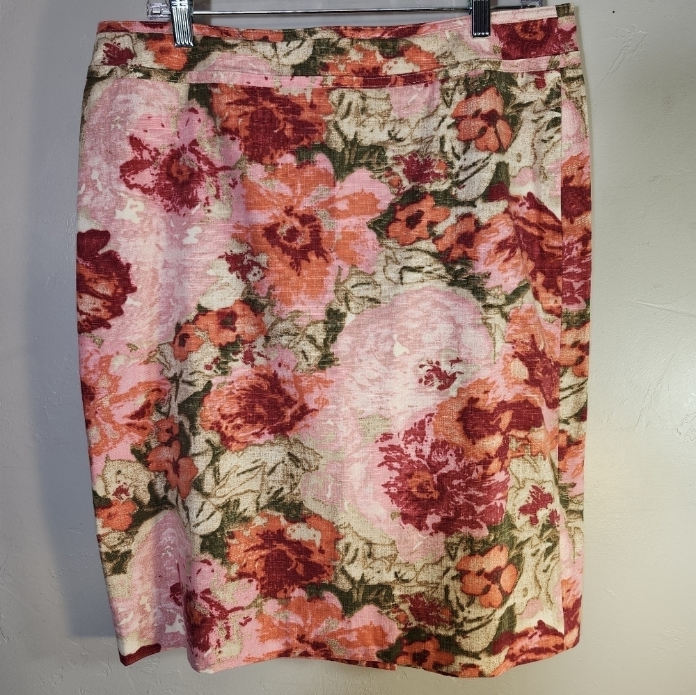 Talbots Wayercolor Floral Pencil Skirt Cottagecore Cotton Sz 12